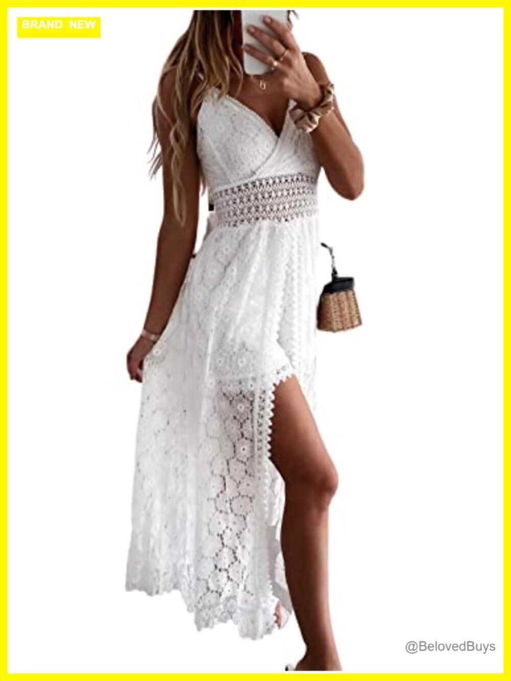 Lace Maxi Jumpsuit V Neck Sleeveless High Low Hem Smocked Casual Summer One